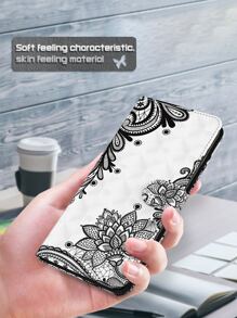 GLANDOTU Magnetic Flip Case In PU Leather With Holder Card Slot Credit Card Holder Compatible With Samsung Galaxy And Other Mobile Phone Models Diagonal Black Flowers,International Version, Not The Domestic Version - Black and White - View 4