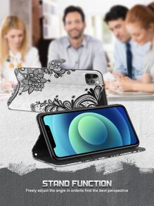 GLANDOTU Magnetic Flip Case In PU Leather With Holder Card Slot Credit Card Holder Compatible With Samsung Galaxy And Other Mobile Phone Models Diagonal Black Flowers,International Version, Not The Domestic Version - Black and White - View 5