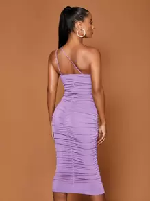 SHEIN BAE One Shoulder Ruched Bodycon Dress - Lilac Purple - View 2