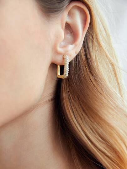 MOTF PREMIUM RHINESTONE DECOR GEOMETRIC DESIGN HOOP EARRINGS