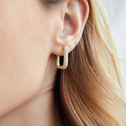 MOTF PREMIUM RHINESTONE DECOR GEOMETRIC DESIGN HOOP EARRINGS