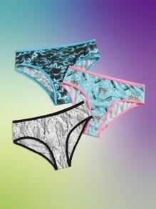 Rick and Morty | ROMWE 3pack Cartoon Graphic Contrast Binding Panty Set - Multicolor - View 1