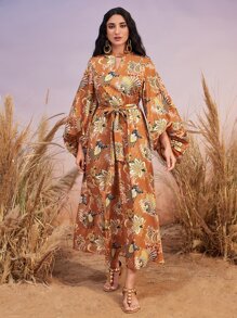 Seusyu Đầm Thắt lưng Hoa Tất cả trên in Boho - Nhiều màu - Xem 3