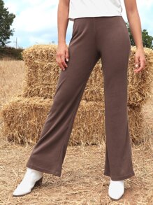 SHEIN Quần nữ màu trơn Giải trí - Màu nâu Sô-cô-la - Xem 1