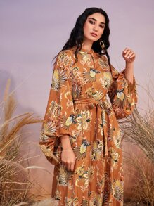 Seusyu Đầm Thắt lưng Hoa Tất cả trên in Boho - Nhiều màu - Xem 1