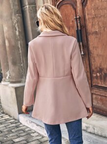 SHEIN Clasi 翻蓋細節雙排釦花呢外套 - 粉色 - 查看 2