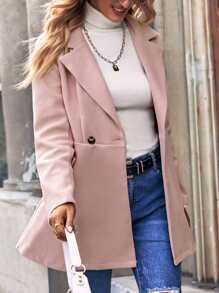 SHEIN Clasi 翻蓋細節雙排釦花呢外套 - 粉色 - 查看 4