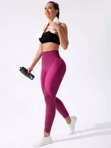 Easithlete Quần legging tập gym Marled đan liền mạch - Màu Hồng Tươi - Xem 3