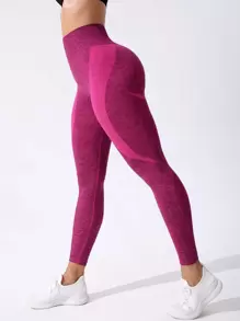 Easithlete Quần legging tập gym Marled đan liền mạch - Màu Hồng Tươi - Xem 4
