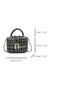 Lightweight,Business Casual Lightweight, Portable Casual, Fashion Mini Plaid Tweed Chain Bucket Bag For Girls, Women, College Students, Rookies & White-collar Workers For Fall, Winter Essential, For Work, Office, Commute, College, For Autumn & Winter, Outdoors For Teen Girls Women College Students,Rookies & White-collar Workers Perfect for Office,College,Work ,Business,Commute,Outdoors, Travel, Outings - Black and White - View 4