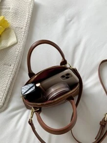 防水、輕盈、商務休閒迷你蛇皮壓花字母細節圓頂包復古適合青少年女大學生、菜鳥和白領非常適合辦公室、大學、工作、商務、通勤 - 棕色 - 查看 5