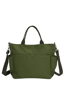 Bolsa de compras con bolsillo delantero - Verde militar - Ver 5