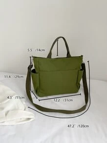 Bolsa de compras con bolsillo delantero - Verde militar - Ver 4