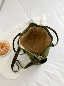 Bolsa de compras con bolsillo delantero - Verde militar - Ver 9