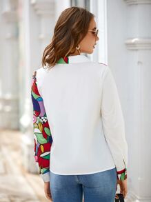 SHEIN Clasi Camisa con estampado de lunares & geométrico con botón delantero - Blanco - Ver 2