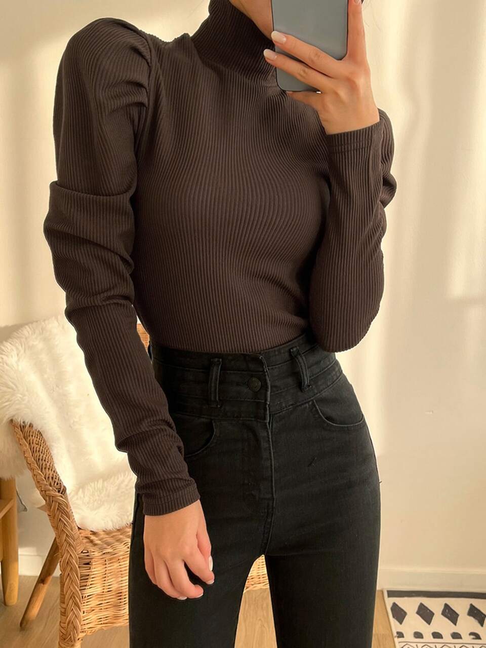 High Neck Gigot Sleeve Tee