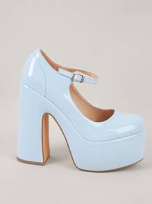 Simple Adjustable Buckle High Heel Pumps - Baby Blue - View 2