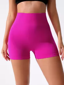SHEIN Sports Tummy Control Sports Shorts Stretchy Shorts - Hot Pink - View 4