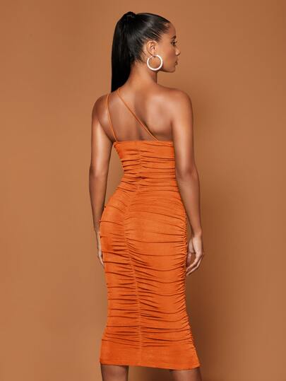 SHEIN BAE One Shoulder Ruched Bodycon Dress