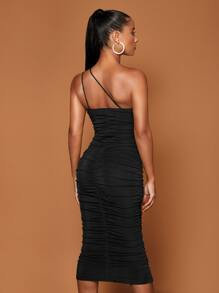 SHEIN BAE One Shoulder Ruched Bodycon Dress - Black - View 2