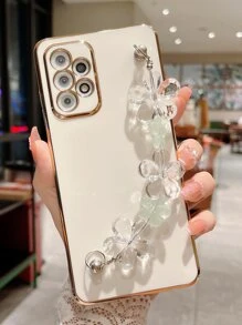 Funda para móvil marco en contraste con con diseño de flor correa de mano - Beis - Ver 4