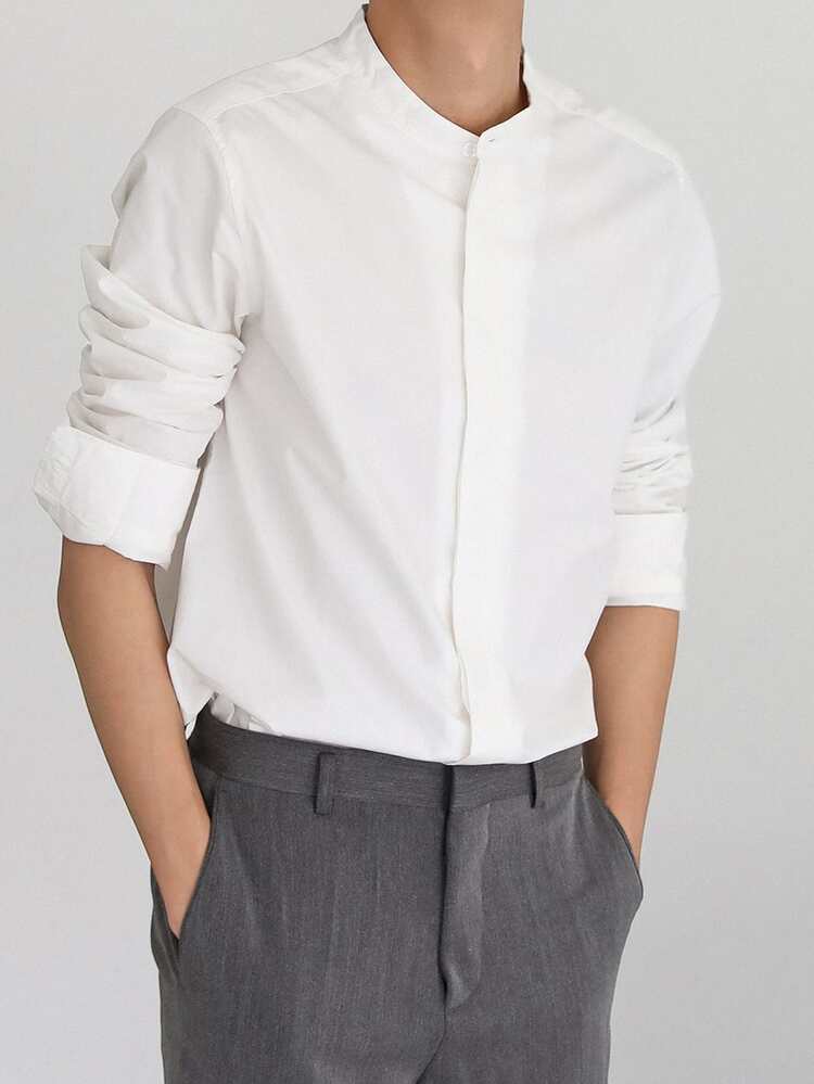 Men Solid Button Front Shirt Business Attire