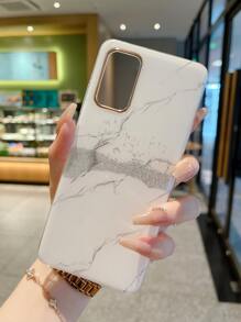 1pc Imd White Marble Pattern Protective Phone Case