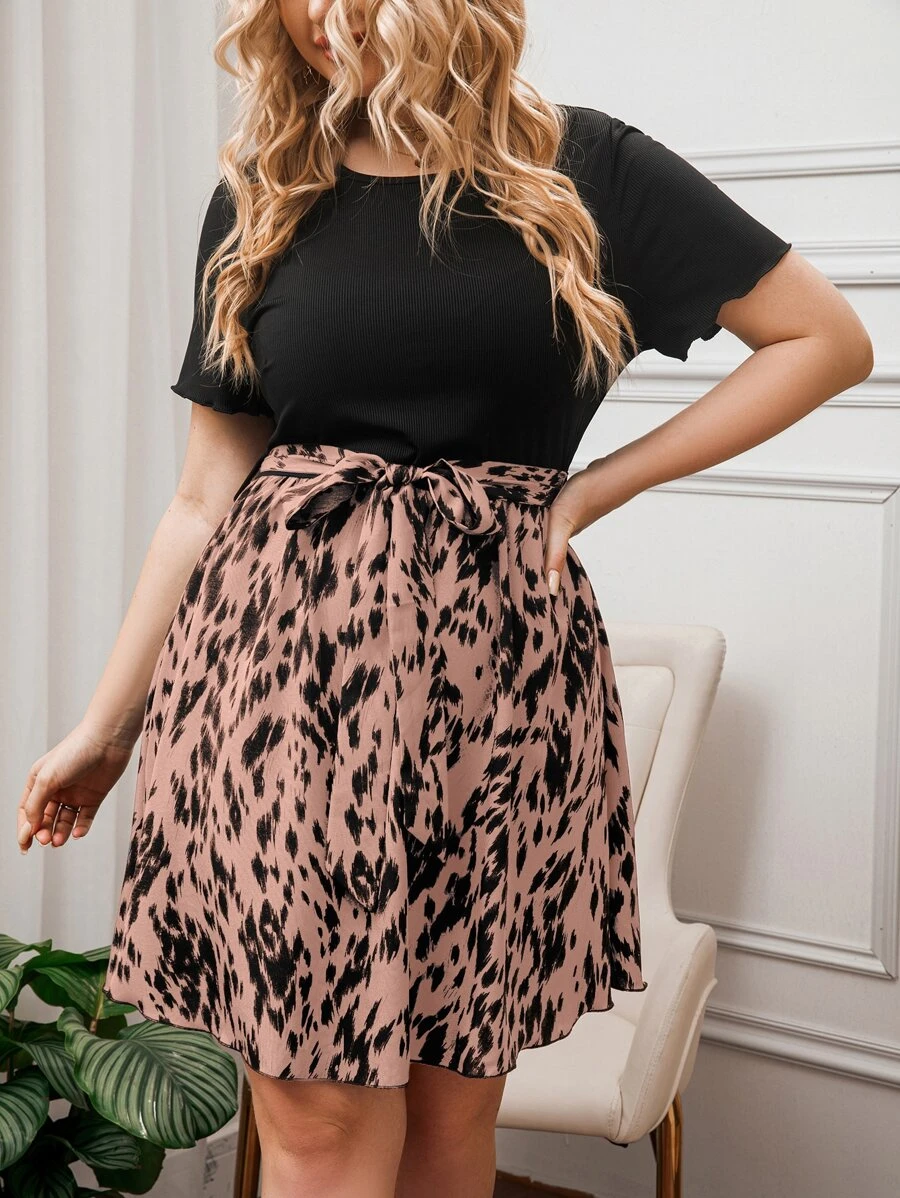 Mulvari Plus Graphic Print Belted Dress - Apricot - View 1