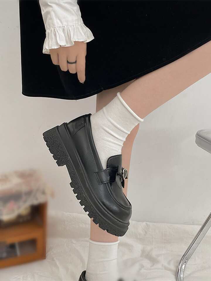 Our Heart & Bow Decor Flatform Loafers is such a vibe - ROMWE