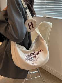 Waterproof,Lightweight,Business Casual Slogan Graphic Canvas Hobo Bag With Coin Purse For Teen Girls Women College Students,Rookies & White-collar Workers Perfect for Office,College,Work ,Business,Commute - Beige - View 4