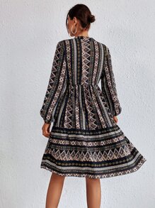 SHEIN Unity 幾何印花燈籠袖洋裝 - 彩色 - 查看 2