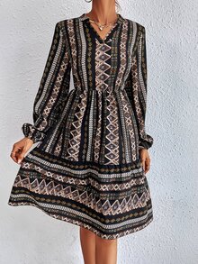 SHEIN Unity 幾何印花燈籠袖洋裝 - 彩色 - 查看 6