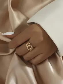 1pc Chain Design Cuff Ring Copper Jewelry - Yellow Gold - View 1