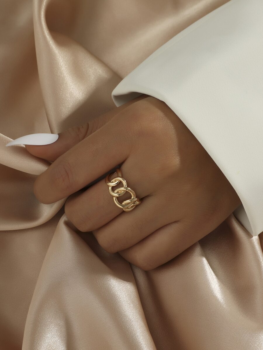 1pc Chain Design Cuff Ring Copper Jewelry - Yellow Gold - View 1