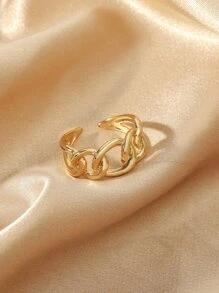 1pc Chain Design Cuff Ring Copper Jewelry - Yellow Gold - View 2