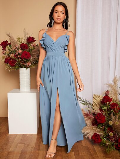 SHEIN Belle リボンバック フリル トリム スプリットスカート