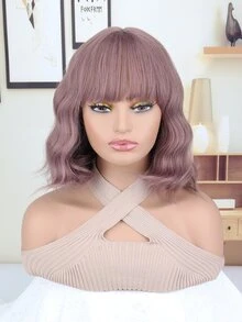 短卷人造假髮帶劉海 - 粉色 - 查看 1