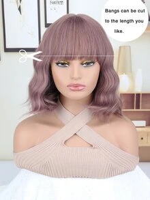 短卷人造假髮帶劉海 - 粉色 - 查看 3