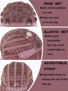 短卷人造假髮帶劉海 - 粉色 - 查看 4