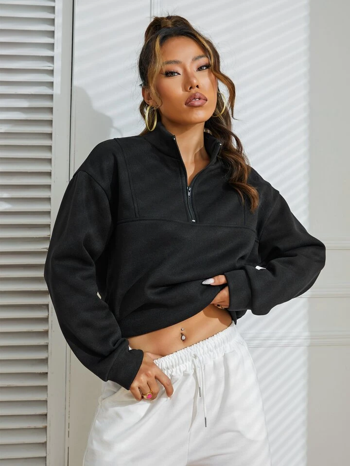 Half Zipper Drop Shoulder Sweatshirt | SHEIN USA