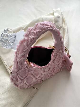 Bolso Desaliñado De Mezclilla Con Detalle De Flecos Con Bolsa Para Monedas, Bolso Para Mujeres Con Bolsillo Para Monedas