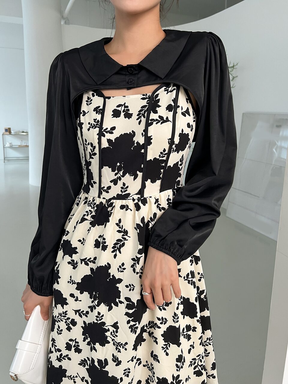 Lantern Sleeve Top & Floral Print Cami Dress