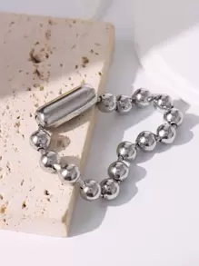 1入組珠子裝飾手環,不銹鋼首飾類 - 銀色 - 查看 1
