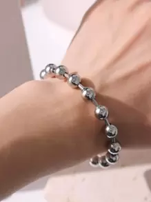 1入組珠子裝飾手環,不銹鋼首飾類 - 銀色 - 查看 2