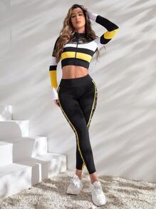 Easithlete Conjunto deportivo con estampado de camuflaje de color combinado - Negro - Ver 5