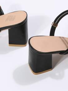 Sandalias de tacón grueso con detalle de tejido para mujer, sandalias de uso múltiple en negro para vacaciones - Negro - Ver 6