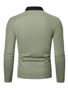 Manfinity Men Half Button Raglan Sleeve Polo Shirt - Army Green - View 2