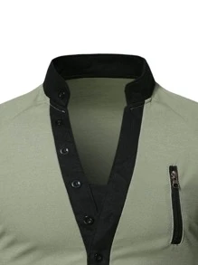 Manfinity Men Half Button Raglan Sleeve Polo Shirt - Army Green - View 3