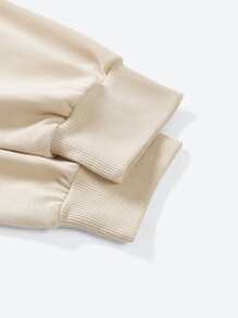 MsChibious Artist Cartoon & Letter Graphic Drop Shoulder Drawstring Crop Hoodie, Fall Women Clothes, For Autumn & Winter, Cotton - Apricot - View 4