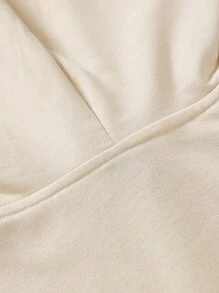 MsChibious Artist Cartoon & Letter Graphic Drop Shoulder Drawstring Crop Hoodie, Fall Women Clothes, For Autumn & Winter, Cotton - Apricot - View 5